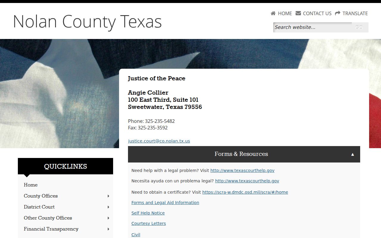 Nolan County Justice Court contact and forms information