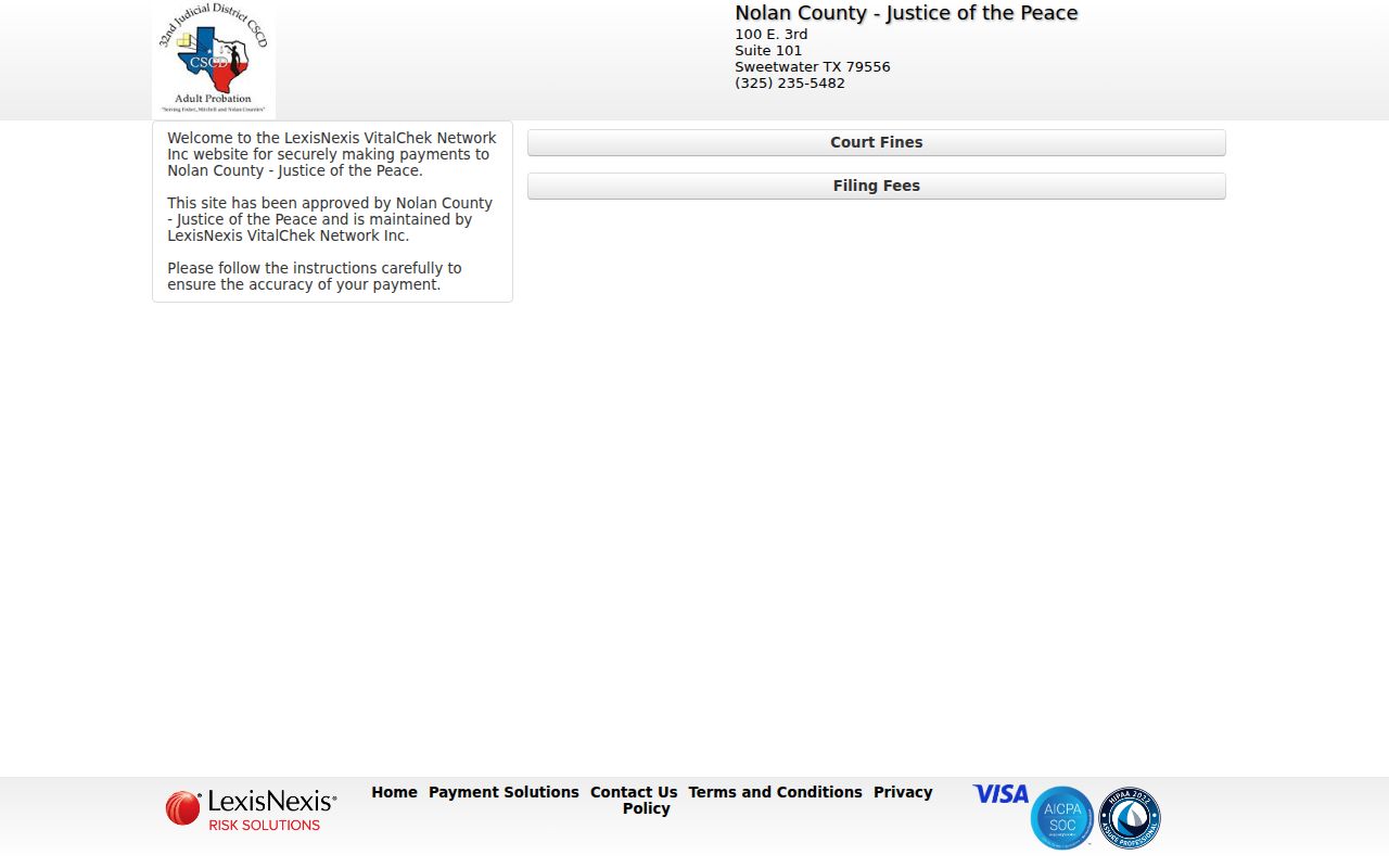 Nolan County Justice Court official-linked traffic payment page