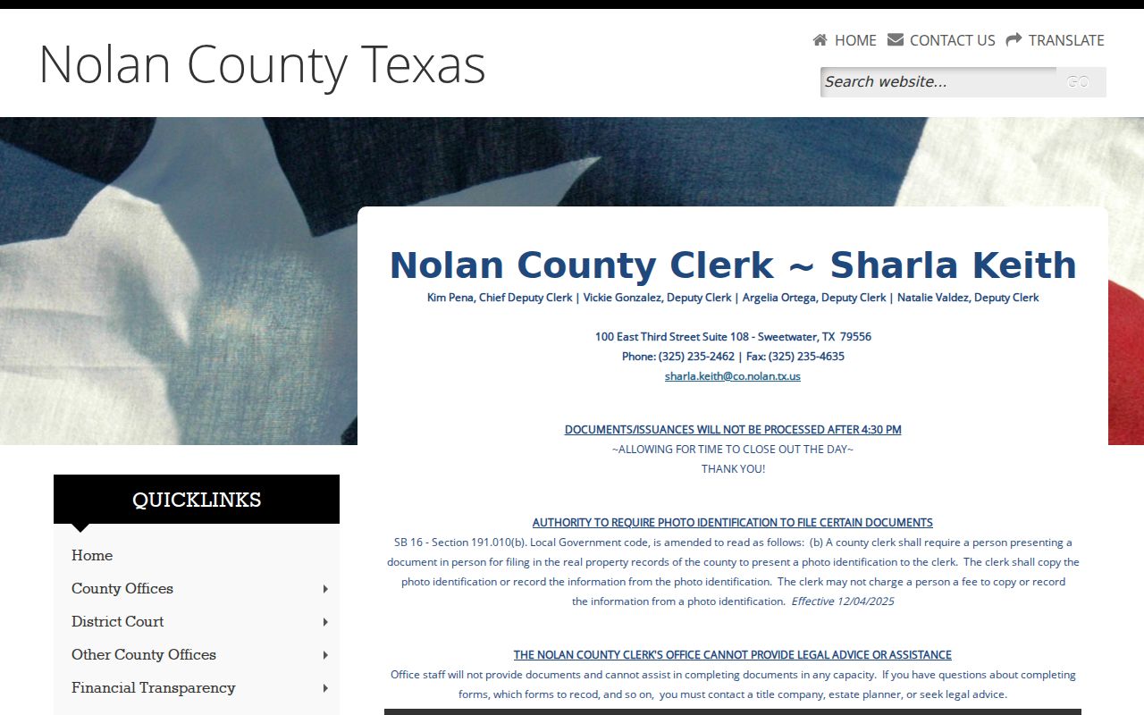 Nolan County Clerk contact and judicial-records information