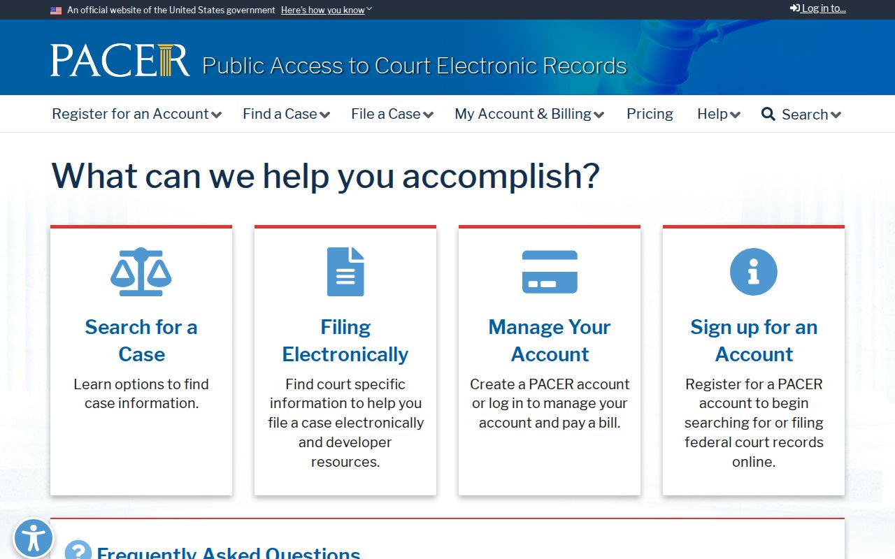 PACER public federal court docket-search entry